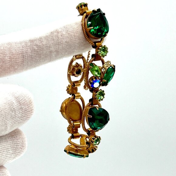 Juliana D&E Gold Light Dark Green Drop Rhinestone Cluster Bracelet Earrings Set - Picture 10 of 11